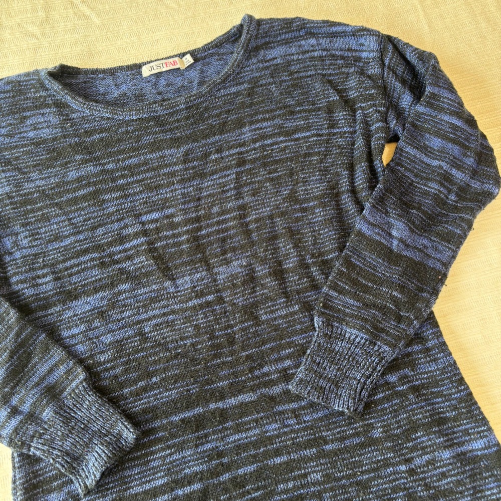 JustFab Womens Blue Black Space Dye Knit Sweater Dress Long Sleeve Tunic Size M